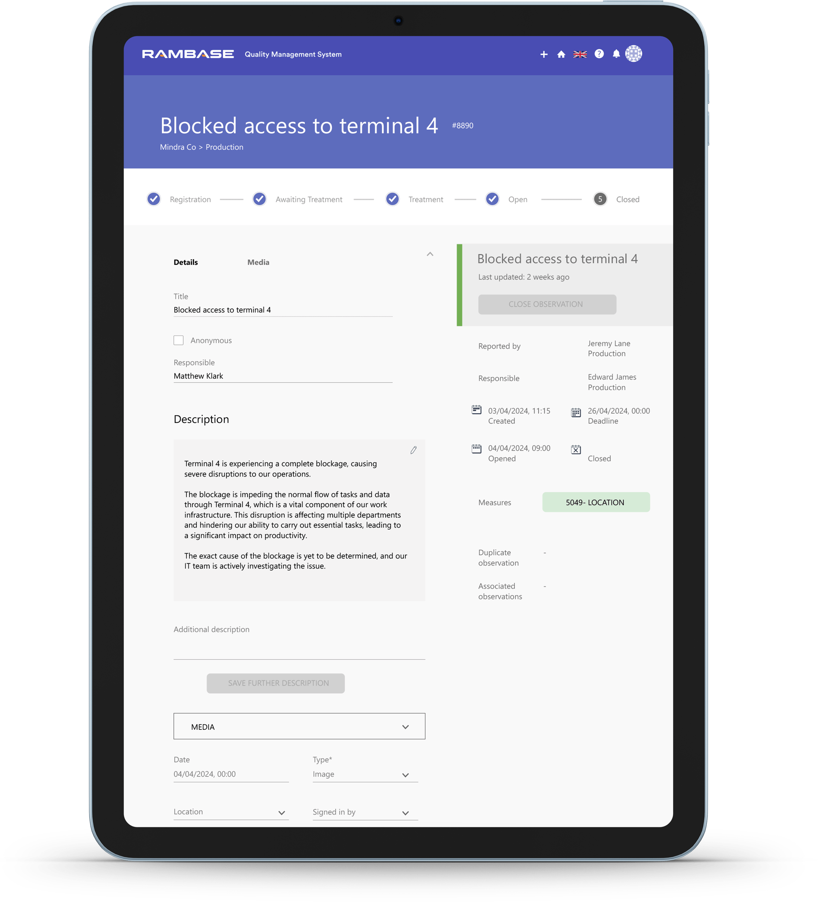 Incident Management Module | RamBase Quality Mangement System